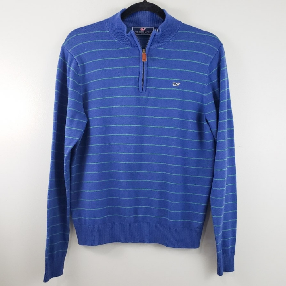 Vineyard Vines Classic Zip Mock Neck Blue Sweater